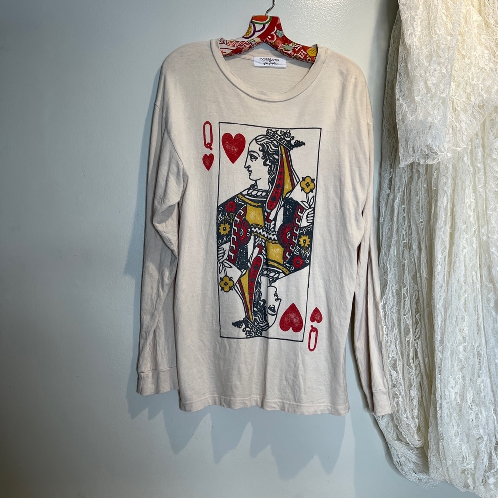Free People Queen Of Hearts Long Sleeve Cotton Tee Top - Picture 4 of 6